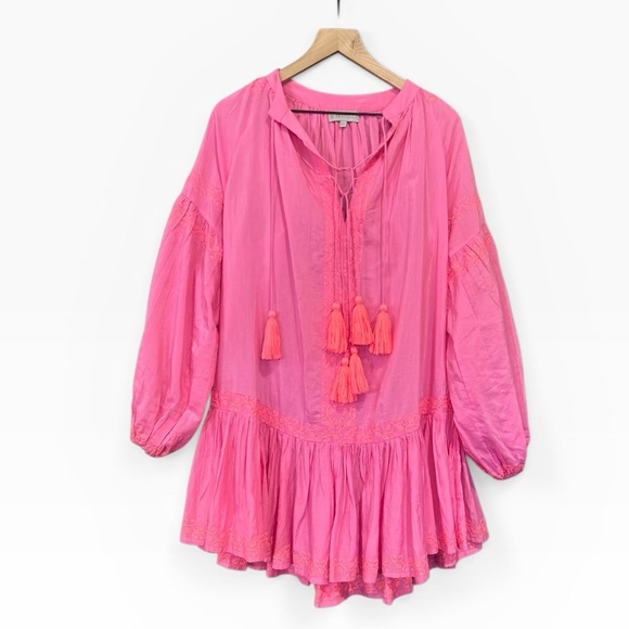Pranella Dresses & Skirts - Pranella Pink Embroidered Tassel Boho Loose Fit Dress Size Small
